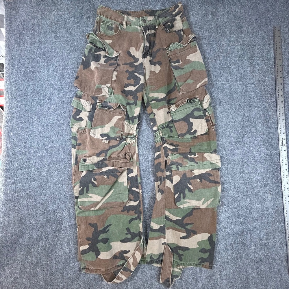 Unbranded Woodland Camo Multi Pocket Cargo Pants Mens Medium Green Brown Utility